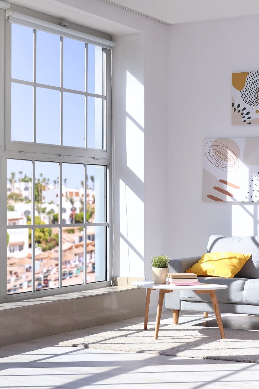 Interior of Modern Room with Pictures and Big Window