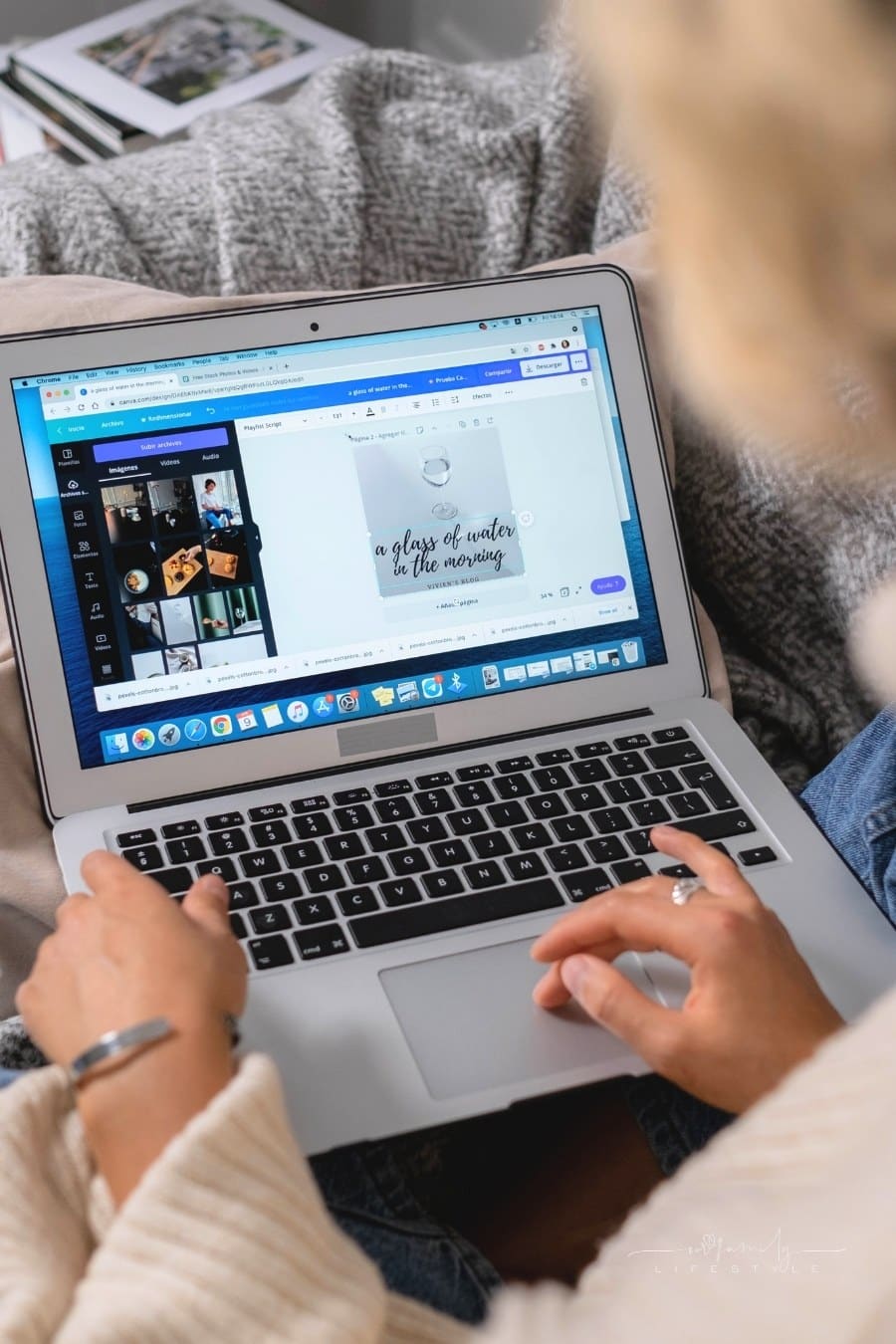 woman designing a graphic on Canva