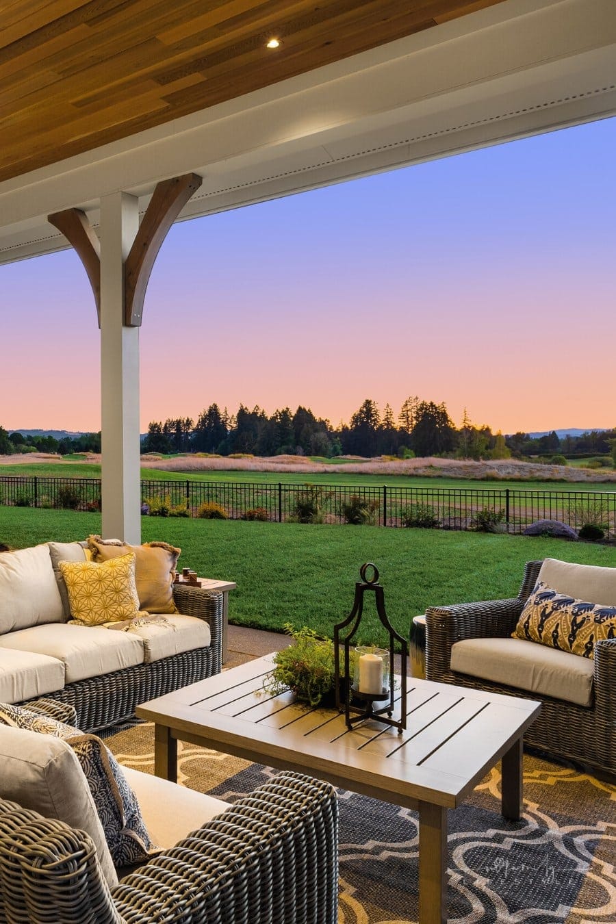 covered patio with sunset view