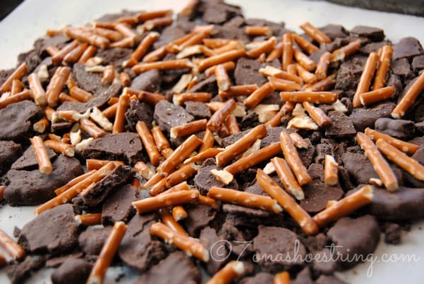 crushed mint cookies and pretzels