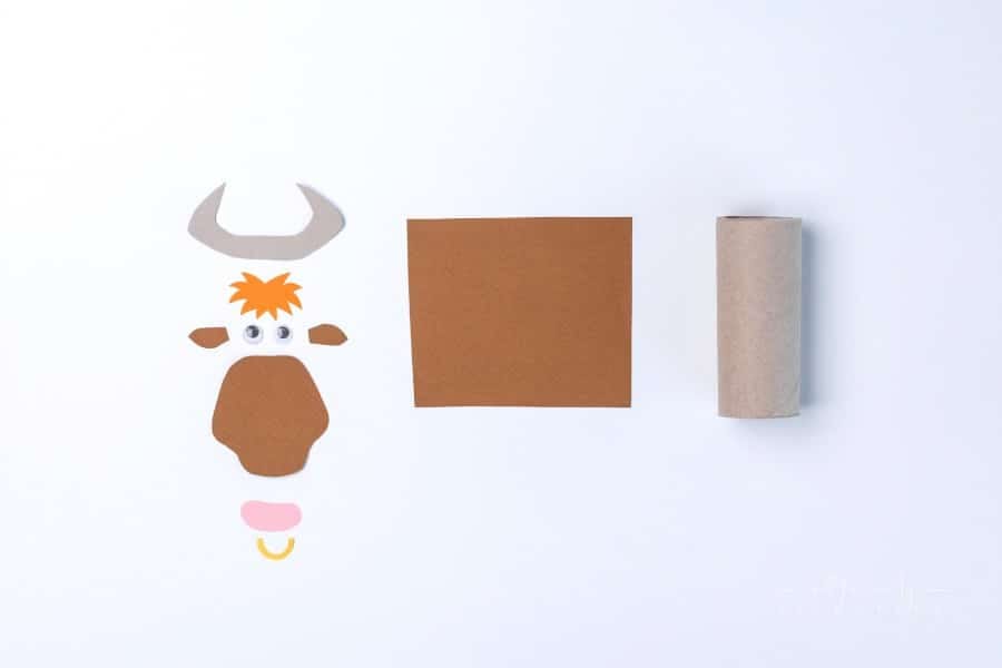 ox or bull toilet paper roll craft concept for kid and kindergarten, year of the ox, how to make bull, step by step instruction, tutorial, DIY, project barnyard animal paper roll craft