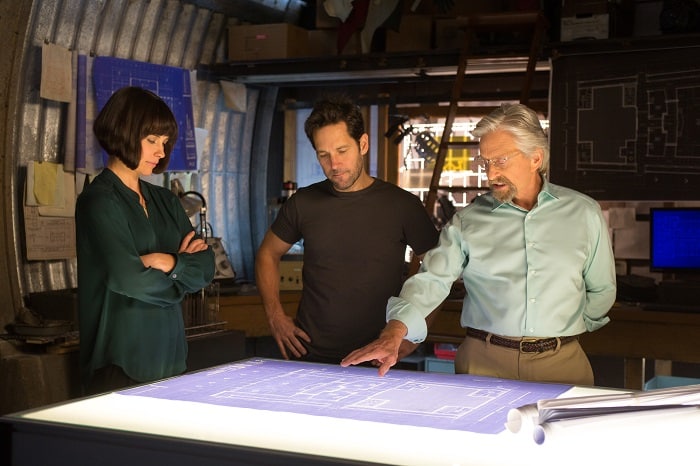 Marvel Ant-Man Paul Rudd, Evangeline Lilly, and Michael Douglas