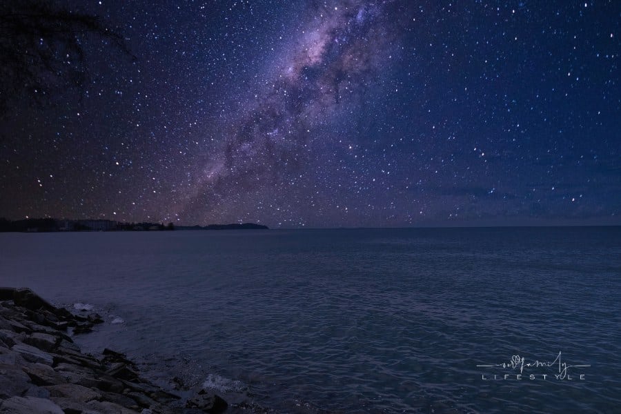 Amazing starry sky with Milky Way galaxy over sea at night