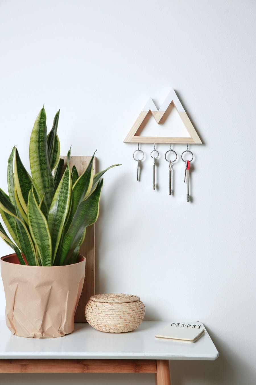 White Wooden Key Holder on Light Wall Indoors