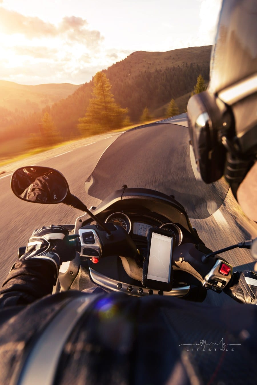 POV of Motorcycle Driver Riding on Alpine Road