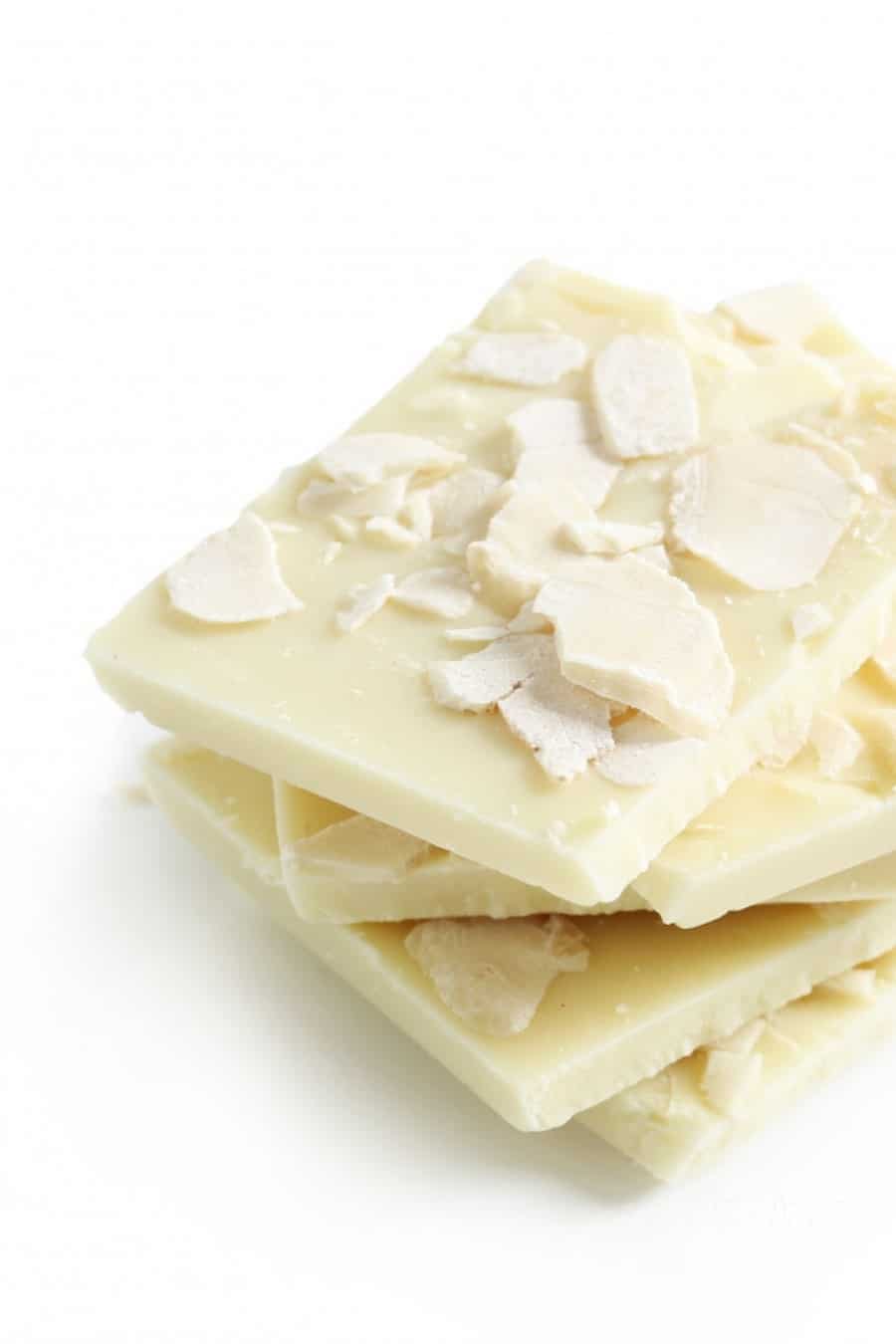 chocolate pieces on white background