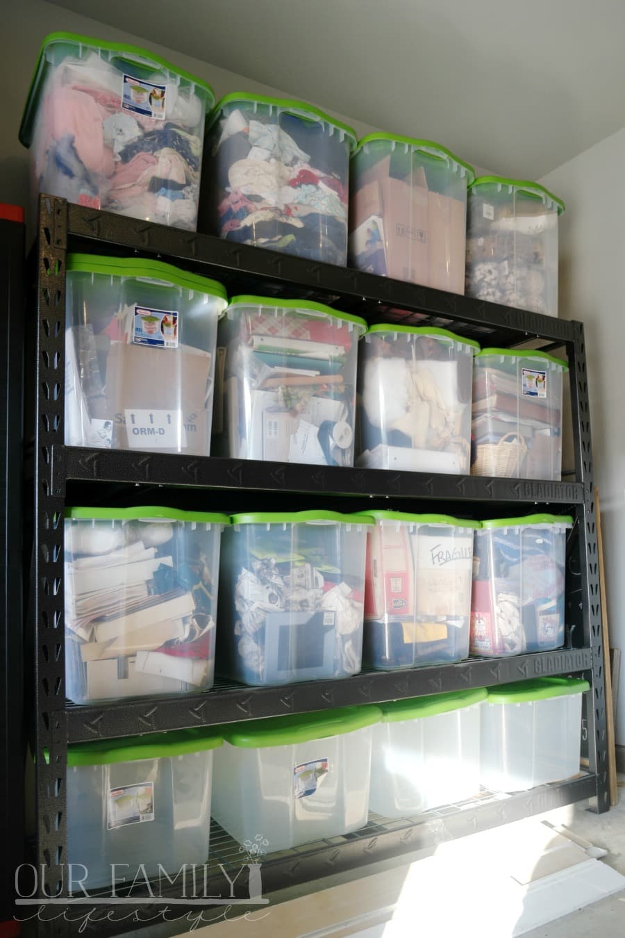 Clear Storage Bins on durable shelving