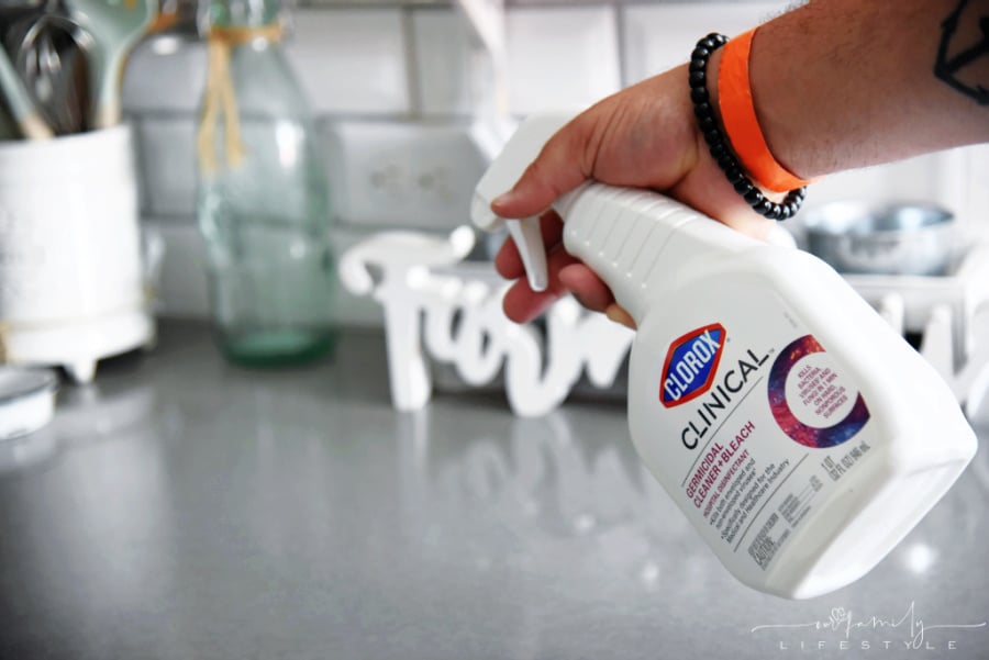 Clorox Clinical Germicidal Cleaner + Bleach on countertops
