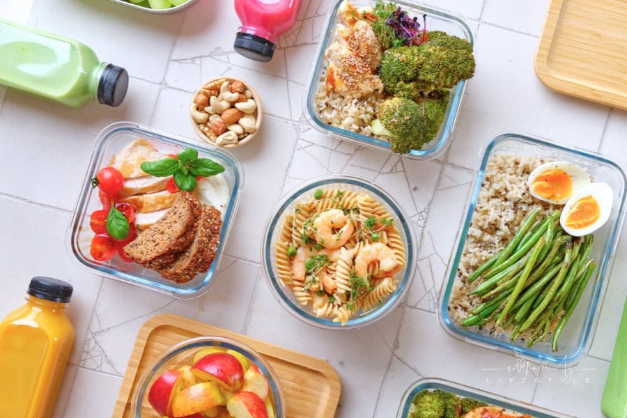 healthy, balanced Meal Prep Flat Lay