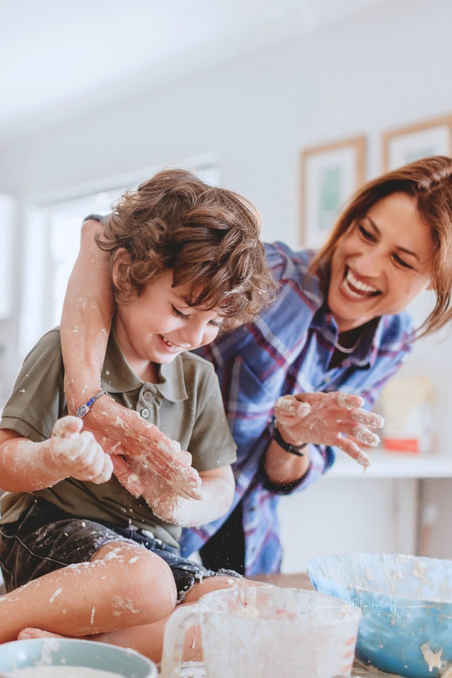 Young family baking together