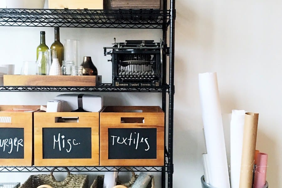 Organized shelf of styling props