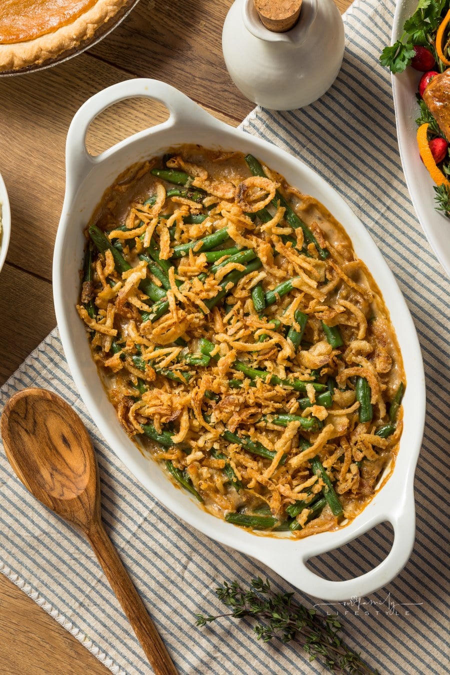 Homemade Thanksgiving Green Bean Casserole with Fried Onions