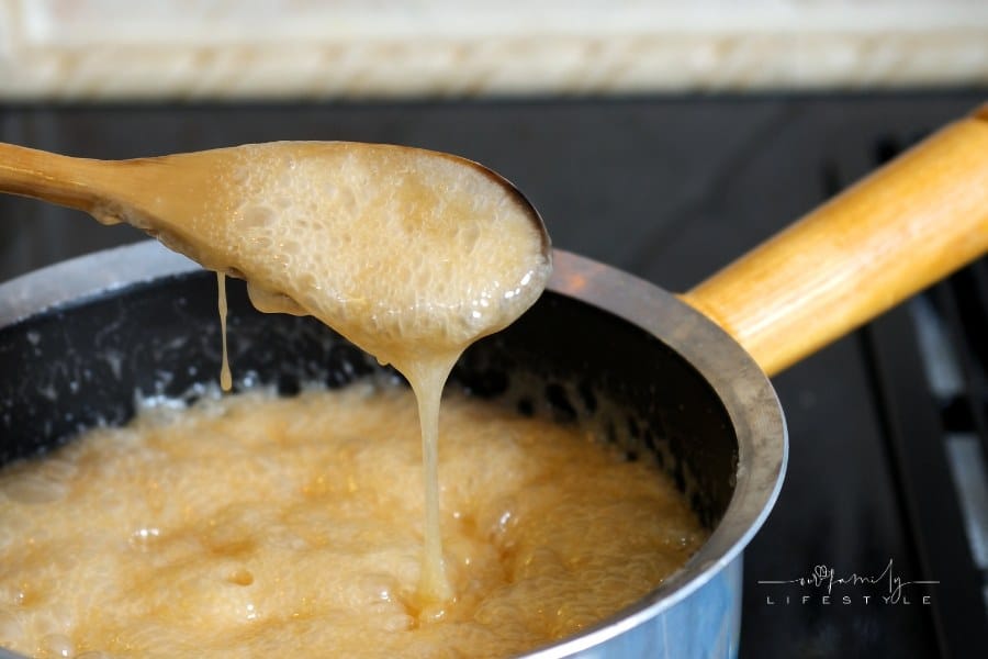 making caramel in a pot