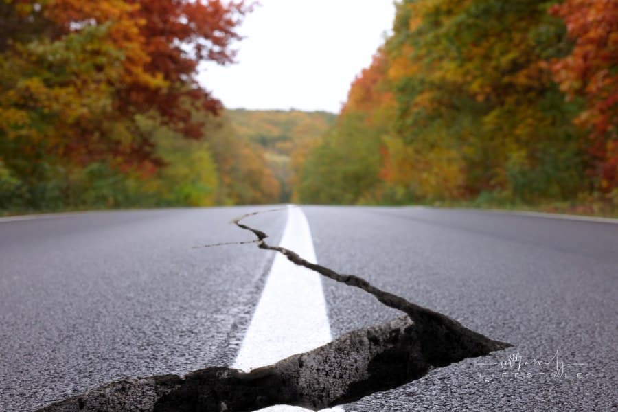 Large Crack on Asphalt Road after Earthquake