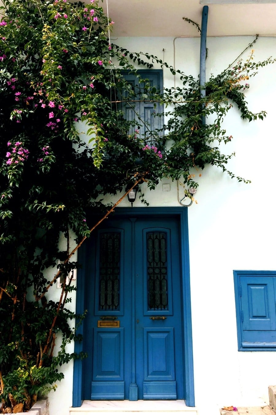 blue wooden door of home