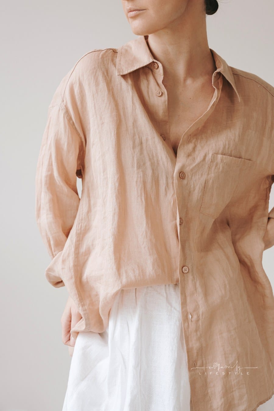 Woman in Neutral Linen Clothes