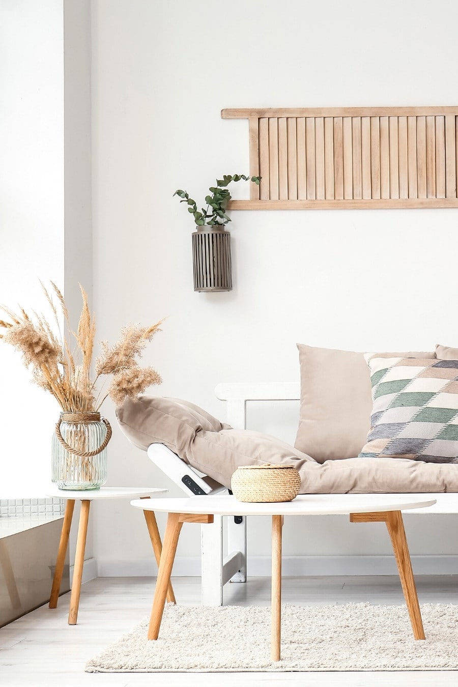 interior of stylish neutral tone modern living room
