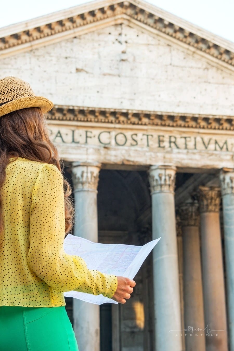 tourist with map in front of Pantheon in Rome, Italy