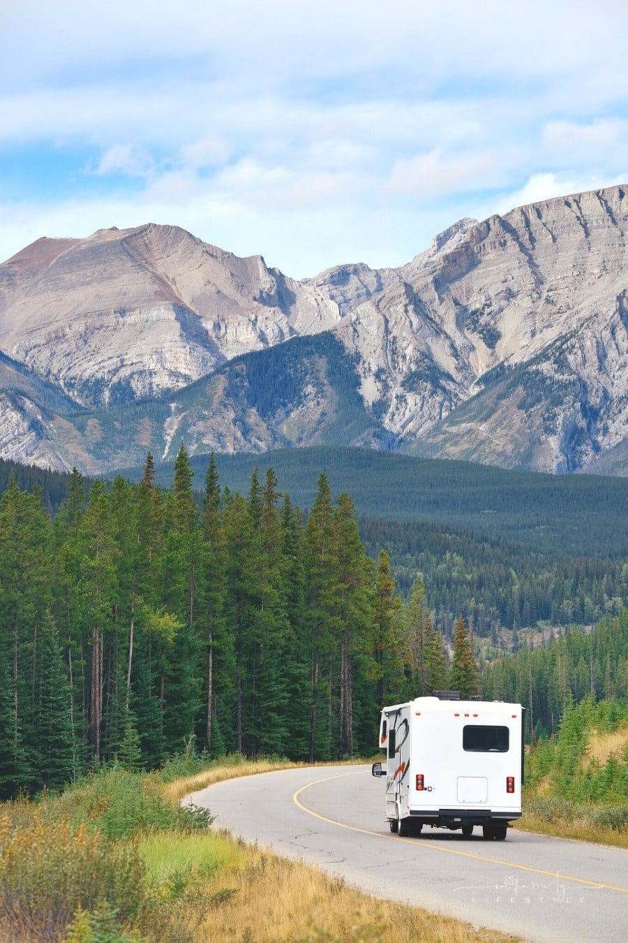 rv camper road trip in Banff National Park in Canada