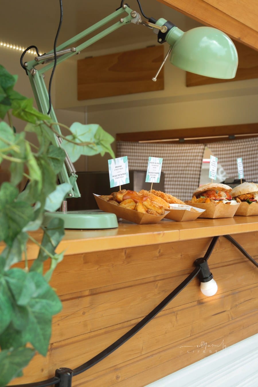 food truck with meal baskets set out on counter