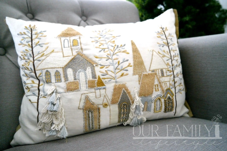 Light-Up Christmas Village Lumbar Pillow