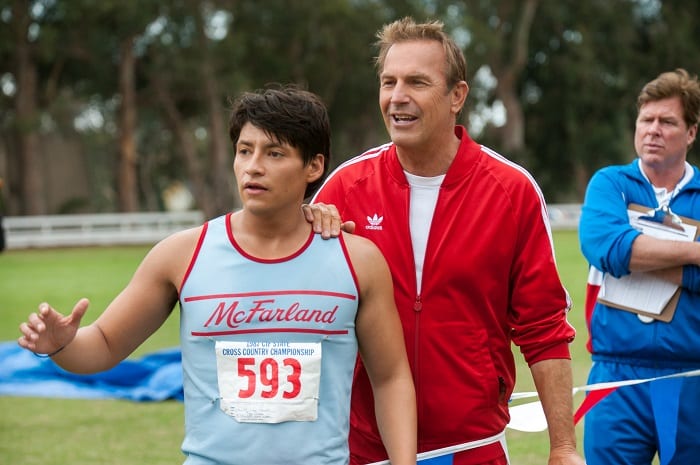 Thomas Valles (Carlos Pratts) and Coach Jim White (Kevin Costner)