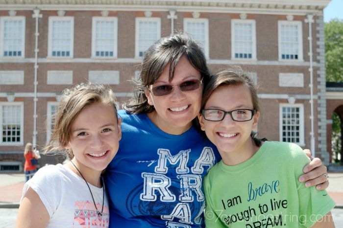 mom and daughters on road trip in Philly