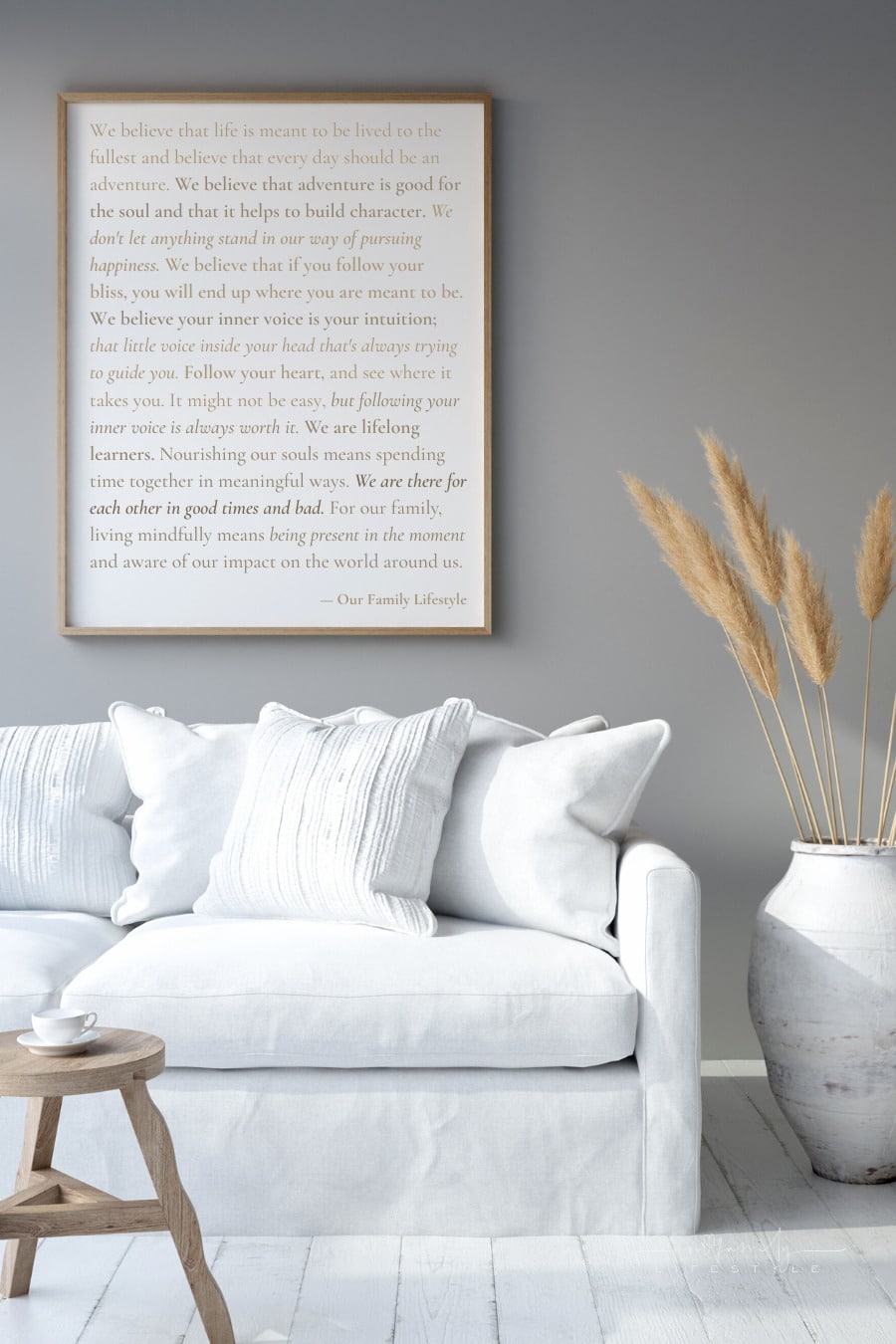 large wooden poster frame in home Bohemian style living room