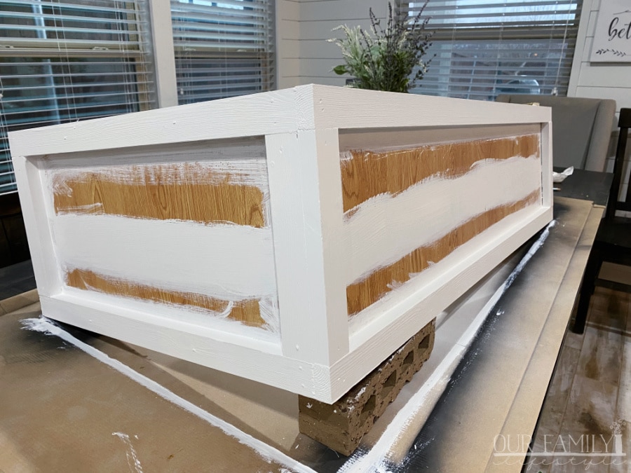 paint bench before adding shiplap