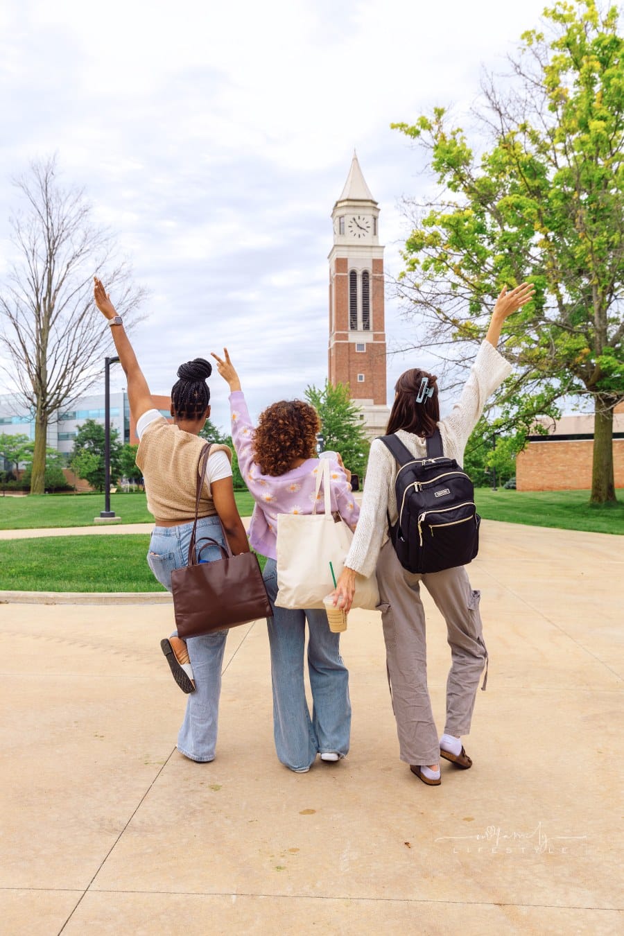 College friends walking to class