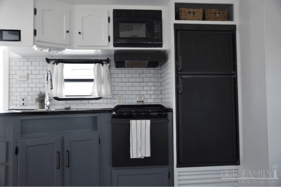 remodeled RV travel trailer kitchen