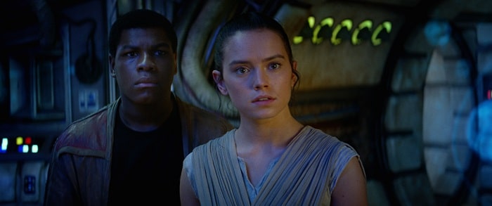 Finn (John Boyega) and Rey (Daisy Ridley)