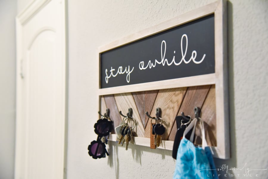 stay awhile vinyl on chalkboard key hanger