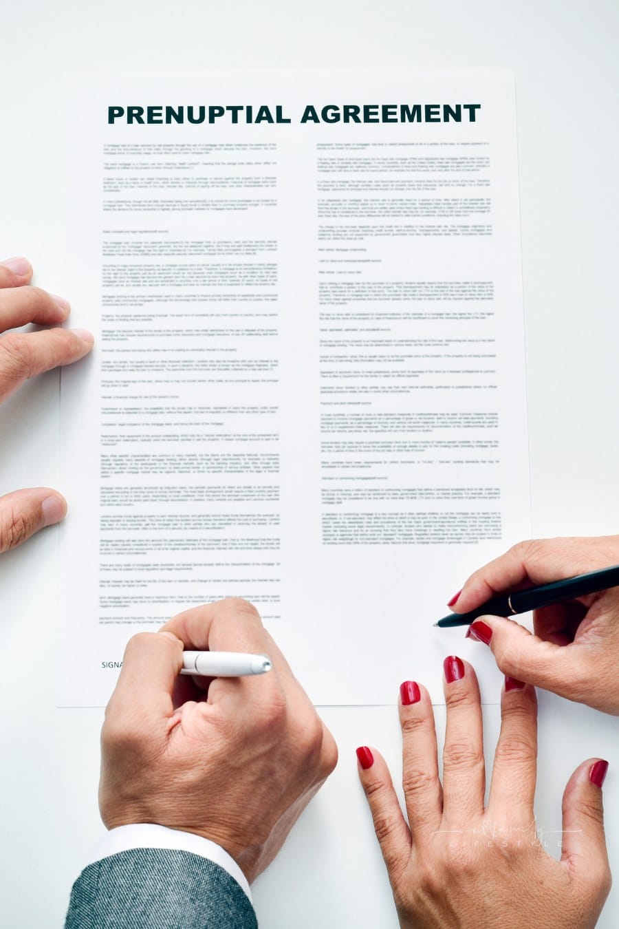 Young Man an Woman Signing a Prenuptial Agreement