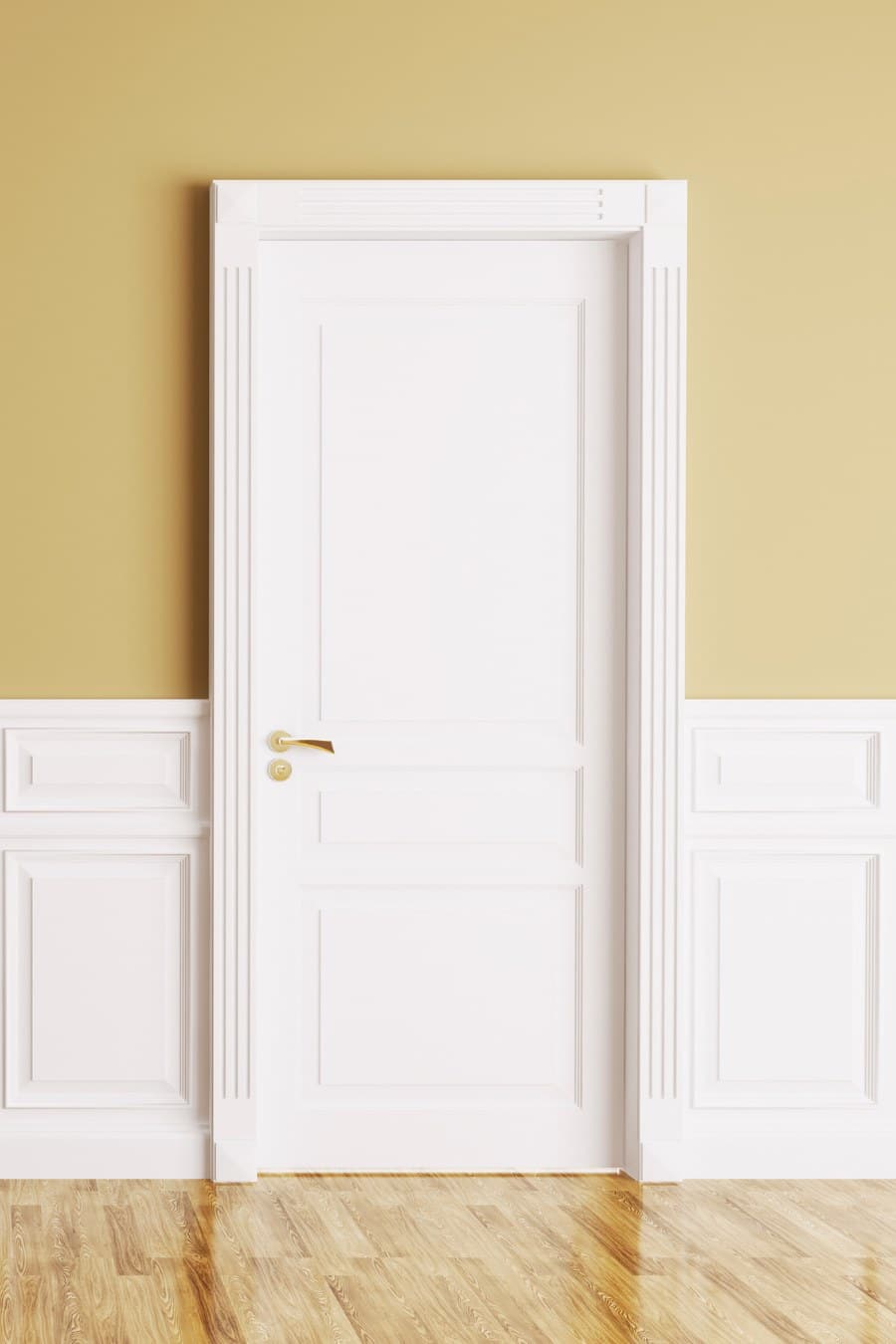 yellow room with a closed interior hinged door