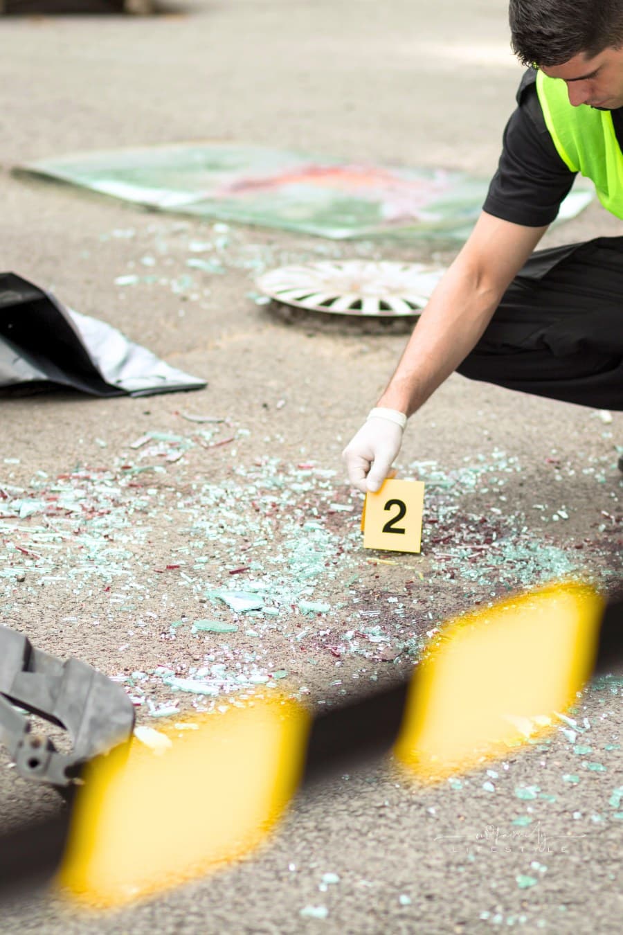 Investigation at road accident area