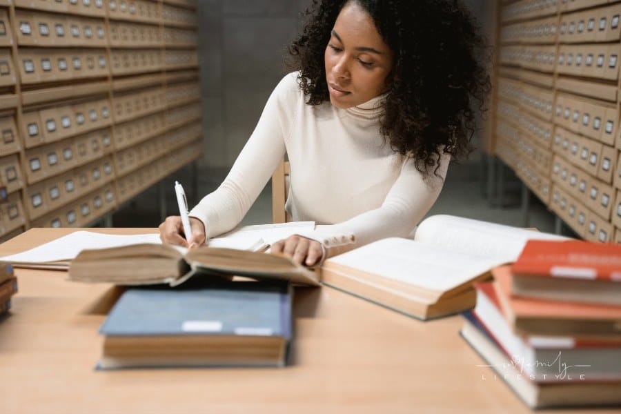 A Woman Researching in the Library