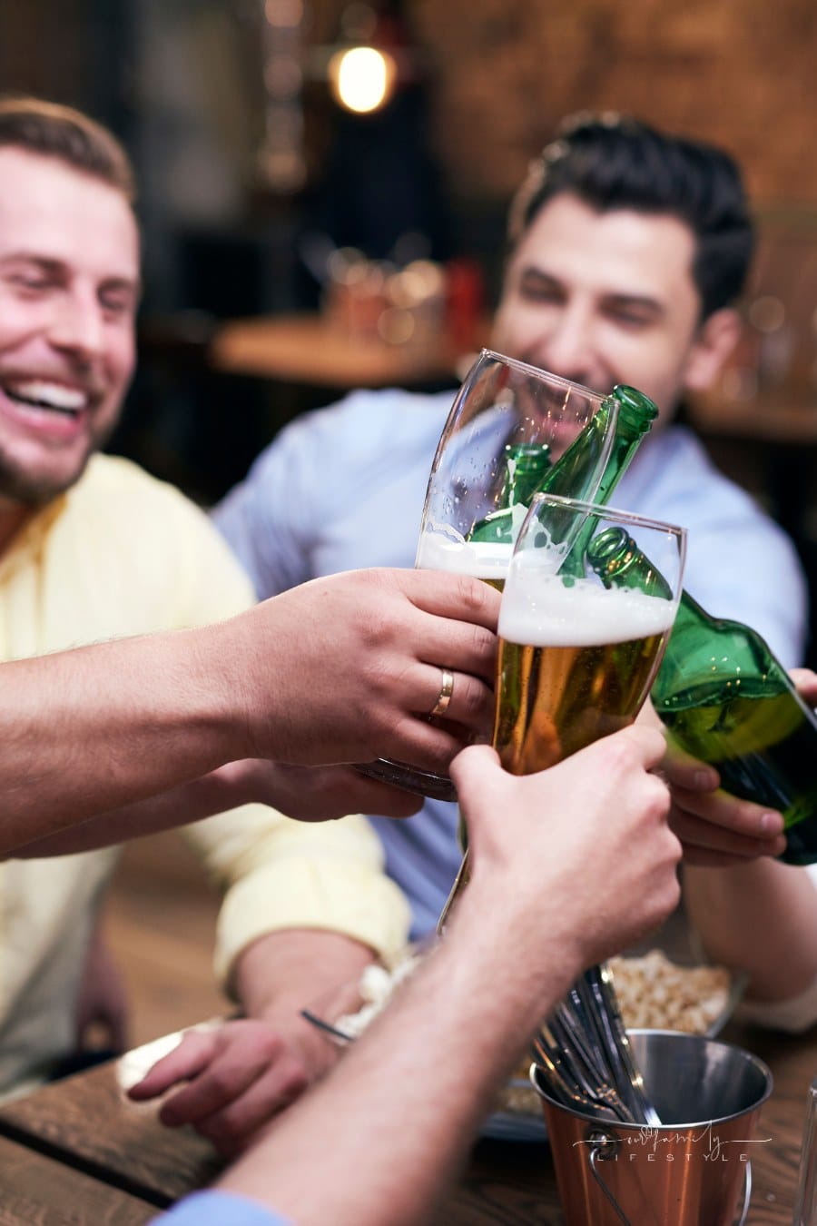 men celebrating a bachelor party at a bar