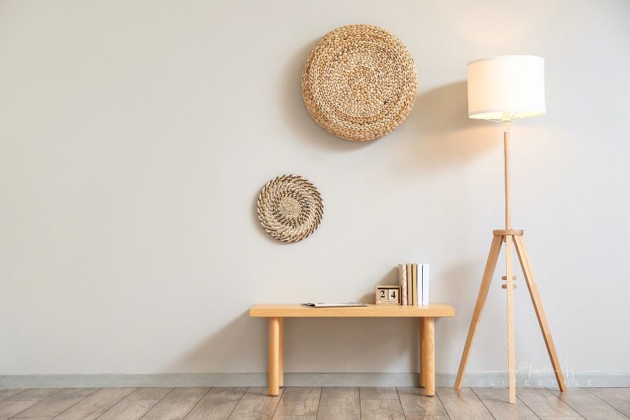 Interior of Stylish Minimalist Room with Bench and Floor Lamp
