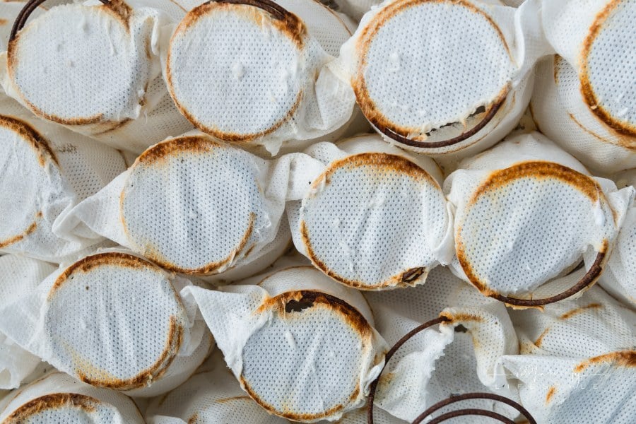 Old pocket spring mattress up close