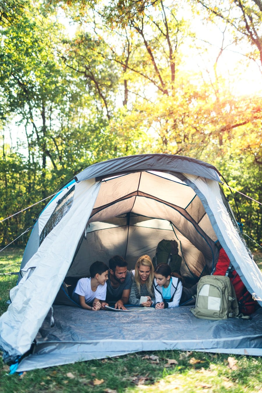 family tent camping together