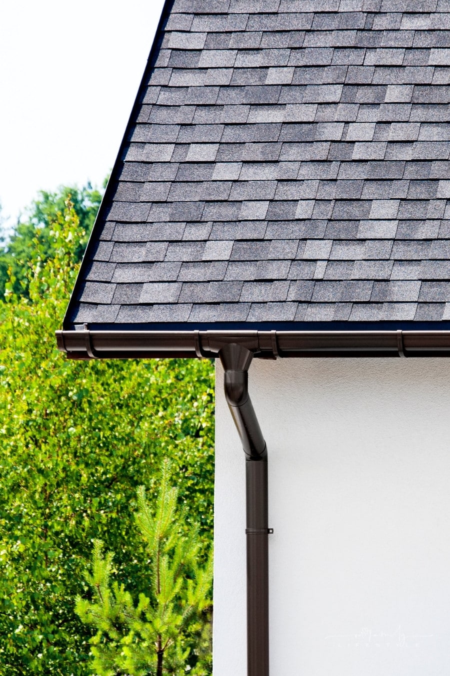close-up of roof shingles on house