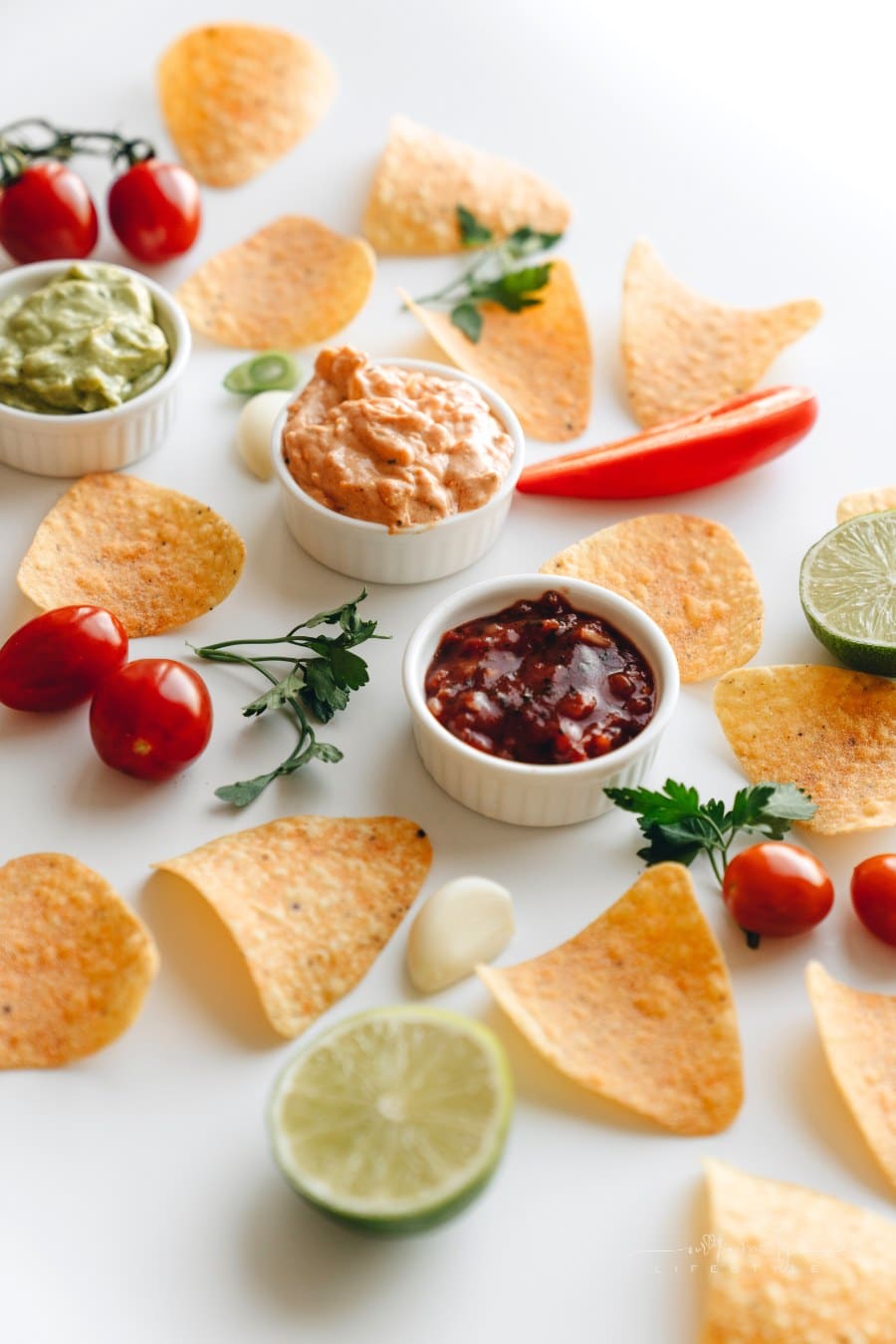 chips and dips flat lay