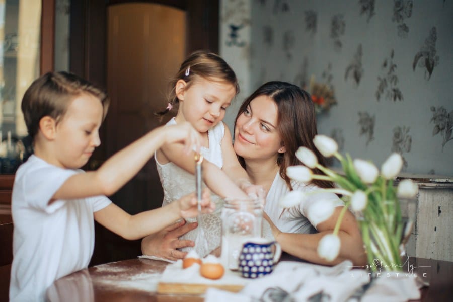Woman Baking With Her Kids