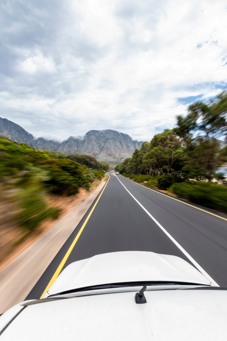 Toyota Tacoma on the road; overhead motion blur