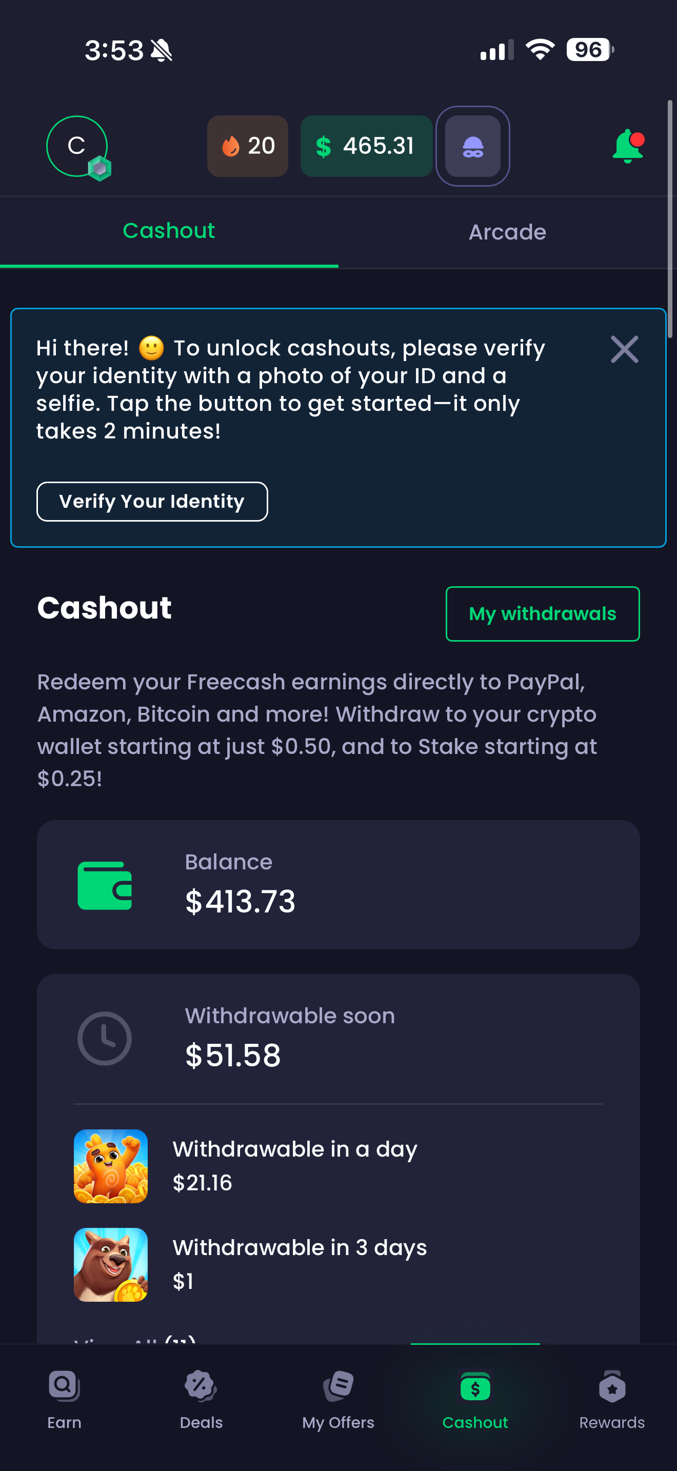 Freecash Cashout Page