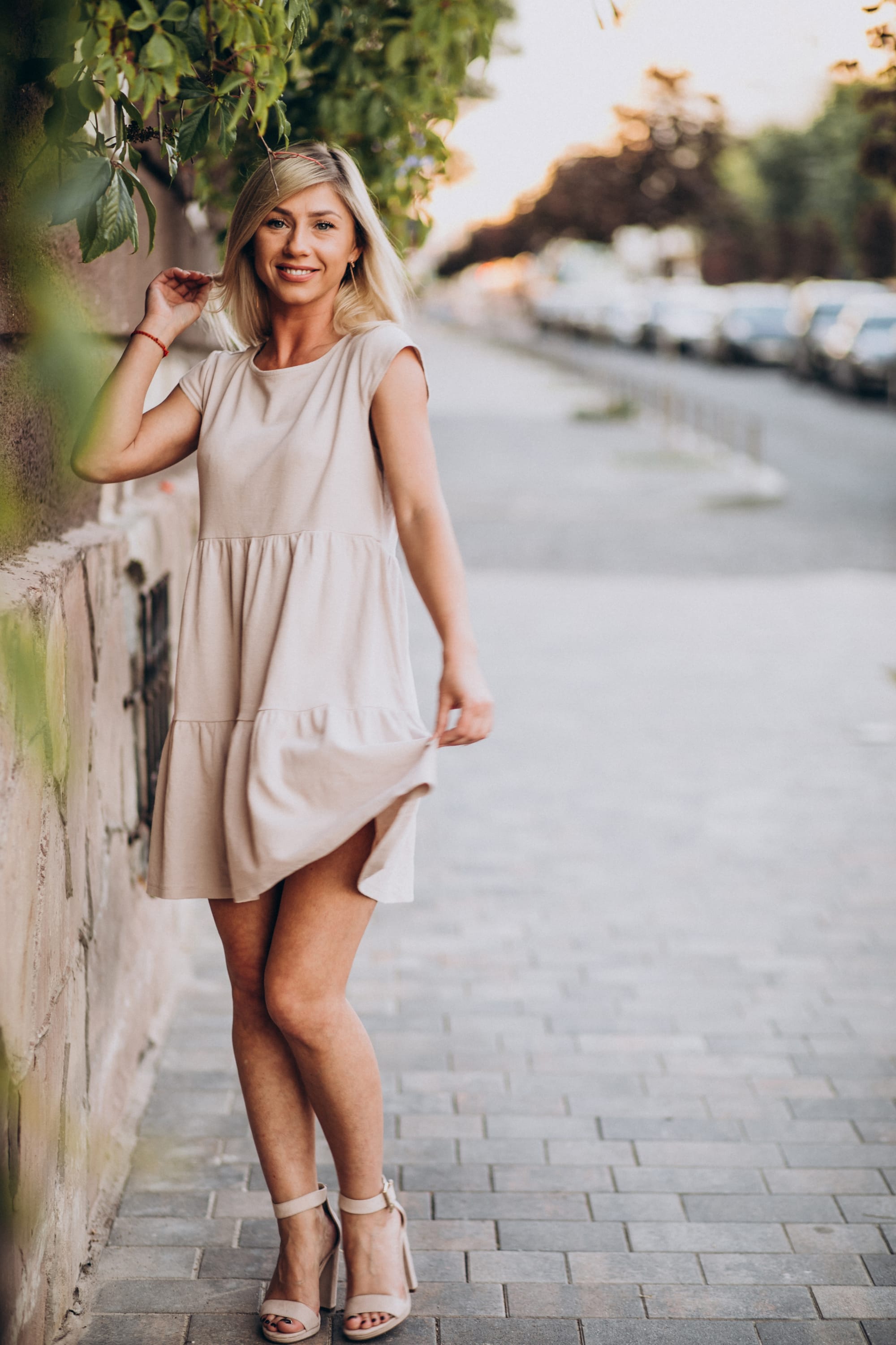 Young attractive woman happy in town