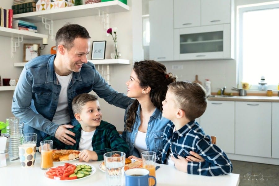 family enjoying a healthy meal at home