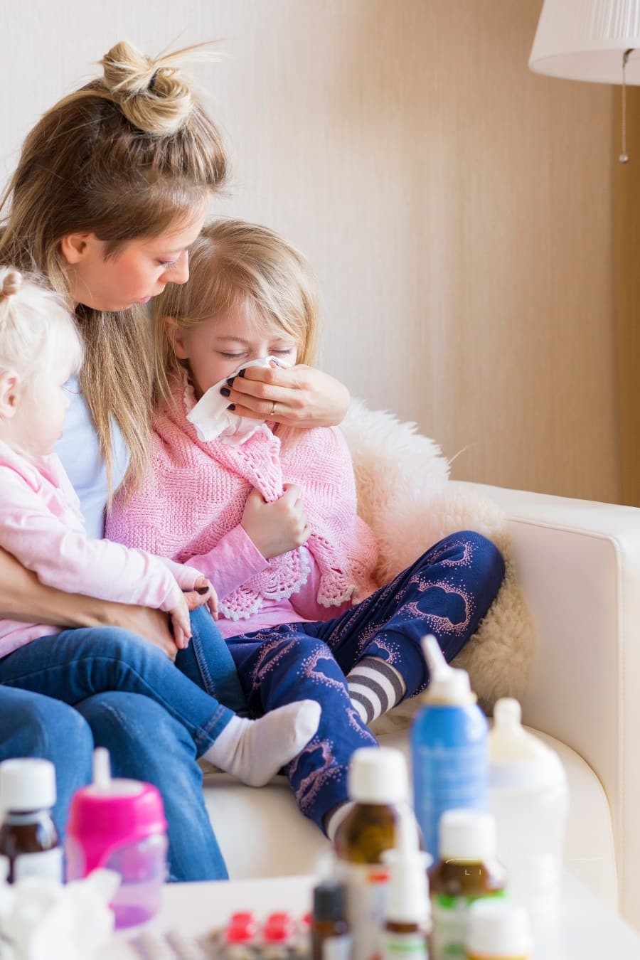 Mom Taking Care of Her Sick Children