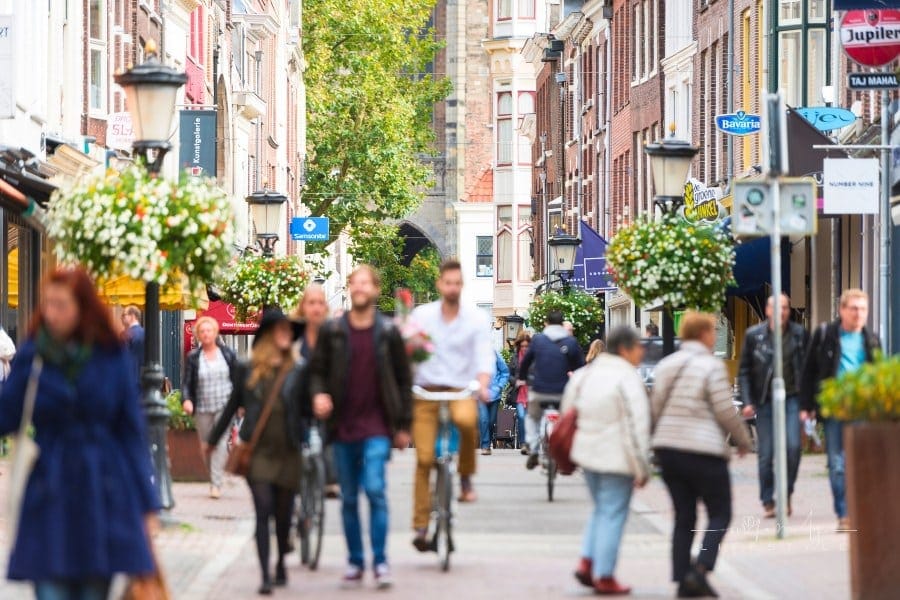 historic city center of Utrecht, The Netherlands filled with people